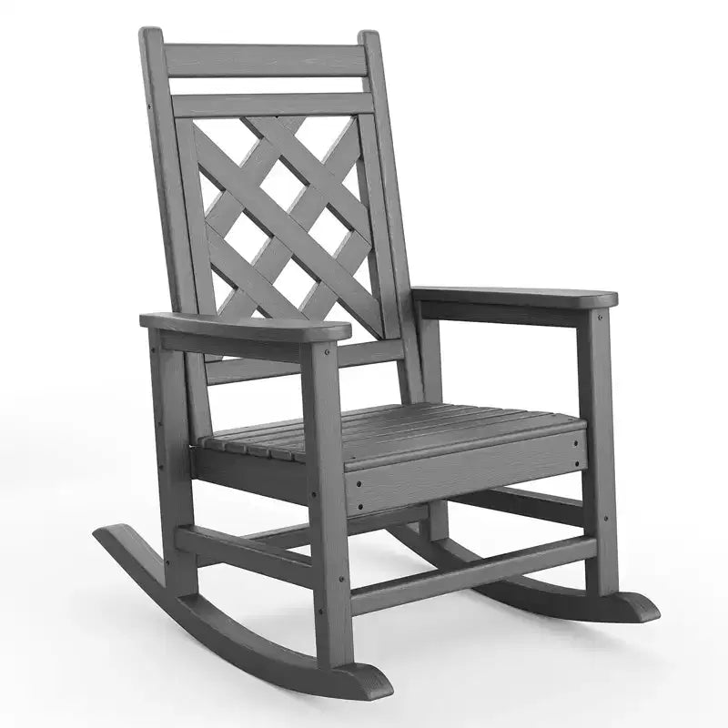Outdoor Rocking Chair HDPE Weather Resistant Patio Rocking Chair Porch Rocker with Wood Texture & 380 LBS Support for Deck Pool Backyard