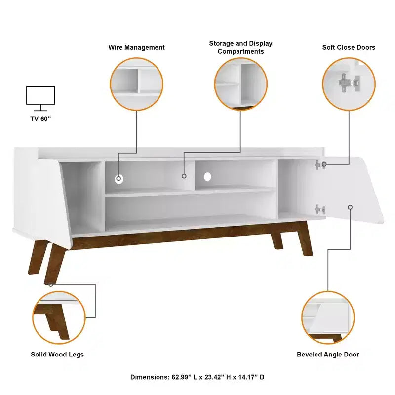 GDFStudio Elberton 63 Mid-Century Modern TV Stand with Soft Close Doors
