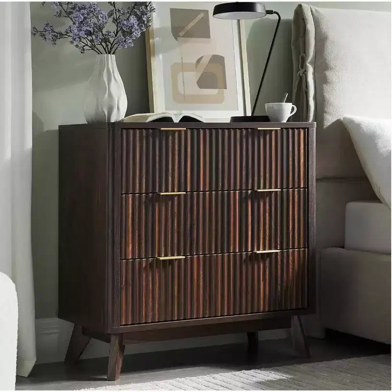 COZONY Modern Nightstands Set of 2 Fluted Bedside Tables with Faux Marble Top and 3 Drawers for Bedroom and Living Room