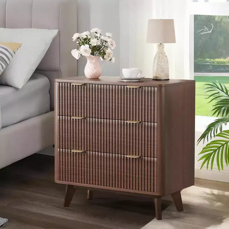 COZONY Modern Nightstands Set of 2 Fluted Bedside Tables with Faux Marble Top and 3 Drawers for Bedroom and Living Room
