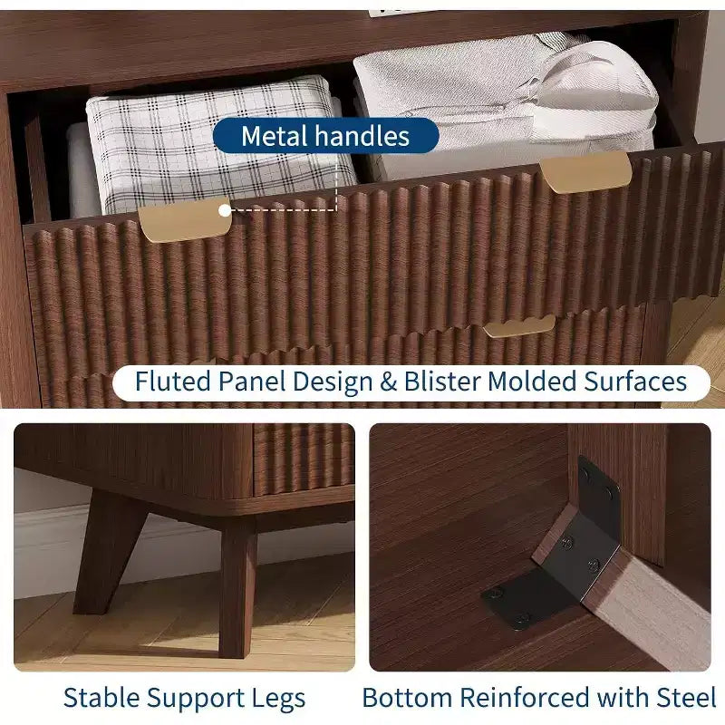 COZONY Modern Nightstands Set of 2 Fluted Bedside Tables with Faux Marble Top and 3 Drawers for Bedroom and Living Room