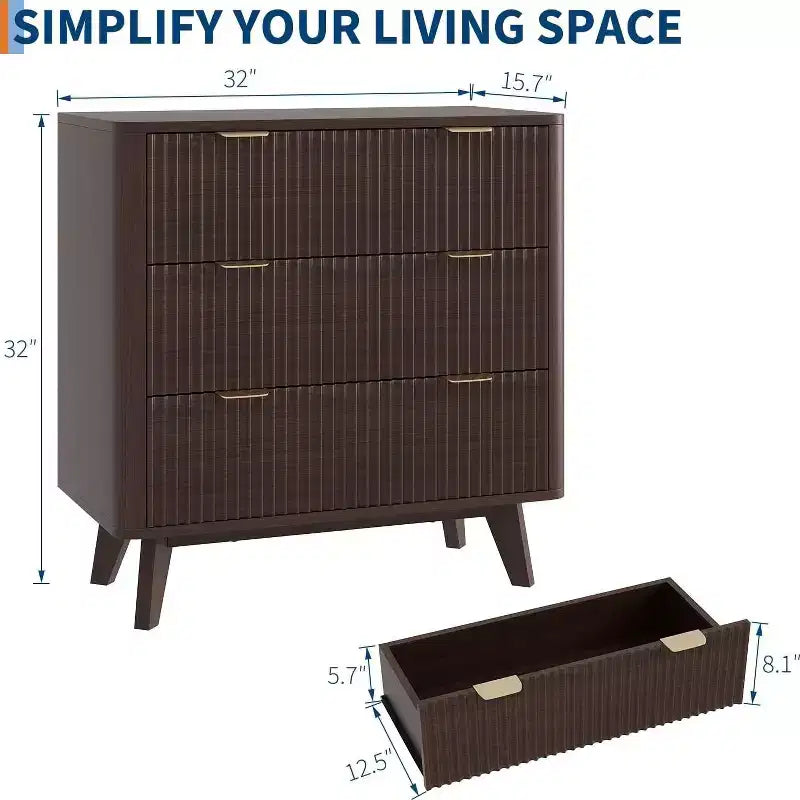 COZONY Modern Nightstands Set of 2 Fluted Bedside Tables with Faux Marble Top and 3 Drawers for Bedroom and Living Room