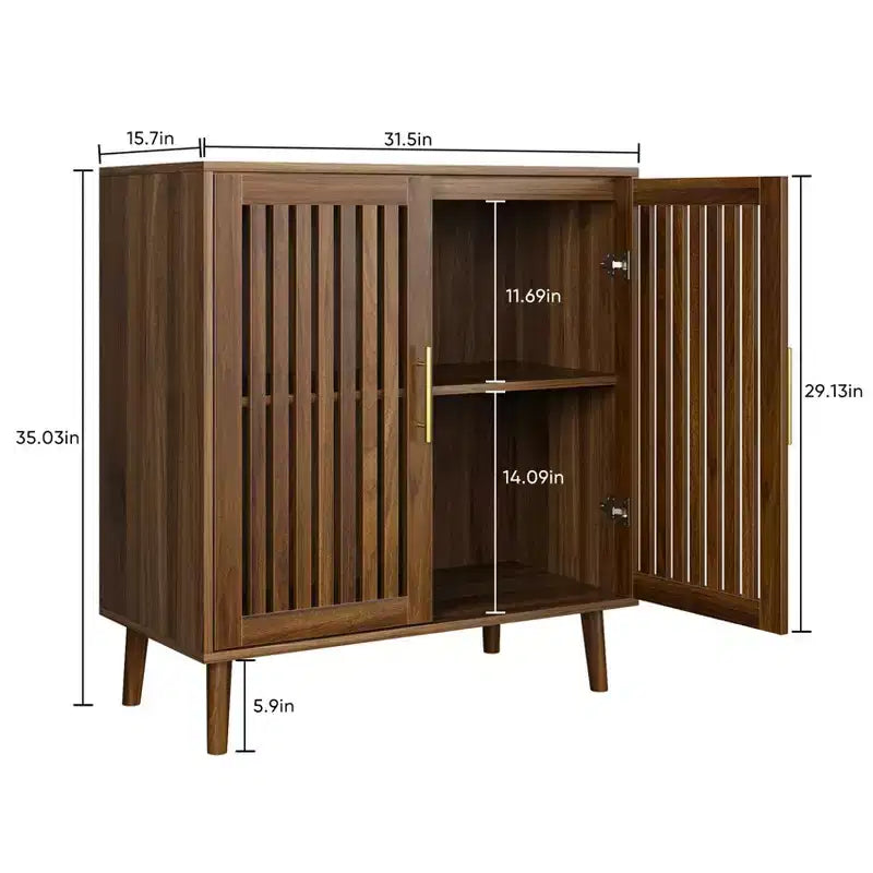 Homy Casa Modern Slatted 2-Door Storage Cabinet with MDF & Particle Board Construction Accent Sideboard for Living Room & Entryway Walnut