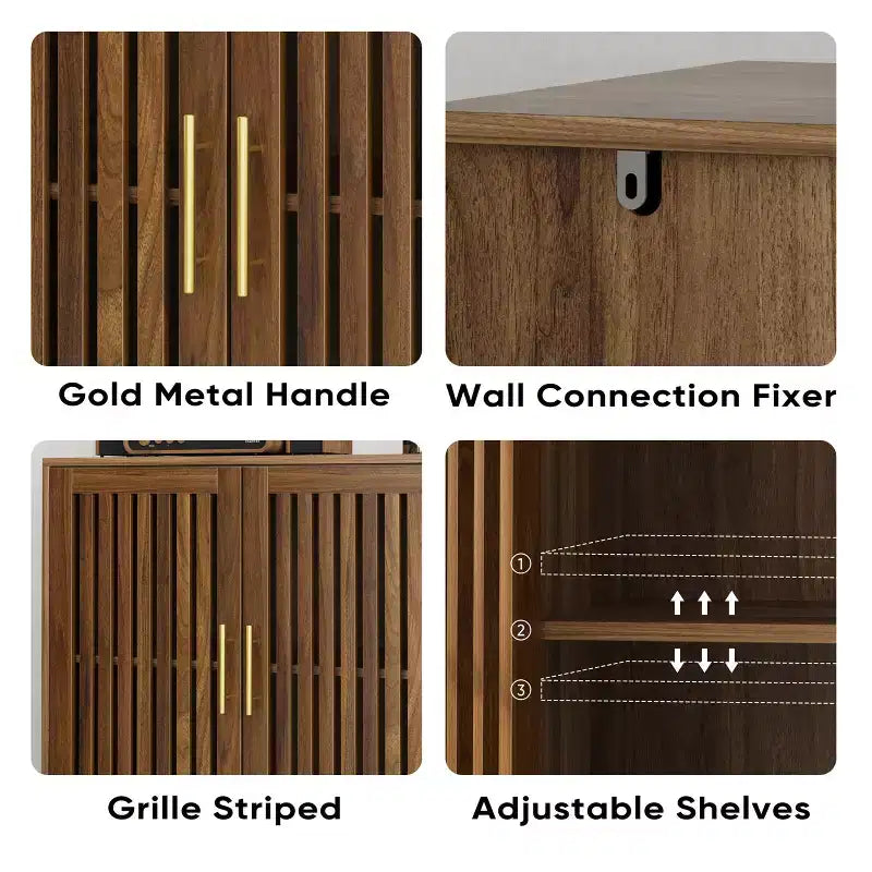 Homy Casa Modern Slatted 2-Door Storage Cabinet with MDF & Particle Board Construction Accent Sideboard for Living Room & Entryway Walnut