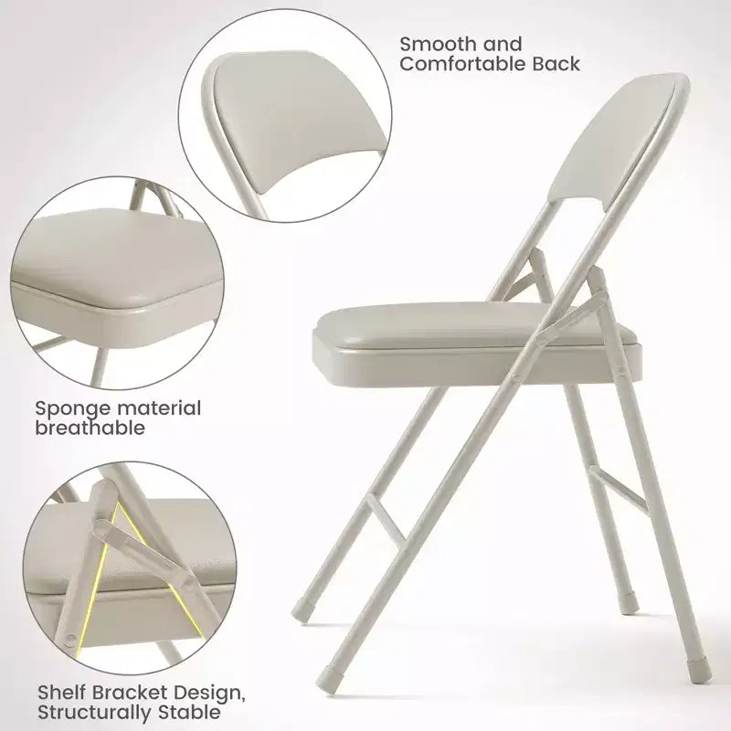 Folding Chairs with Padded Cushions Metal Frame Hold Up to 350 Pounds Portable Leather Upholstered Chair for Dining Room Living Room