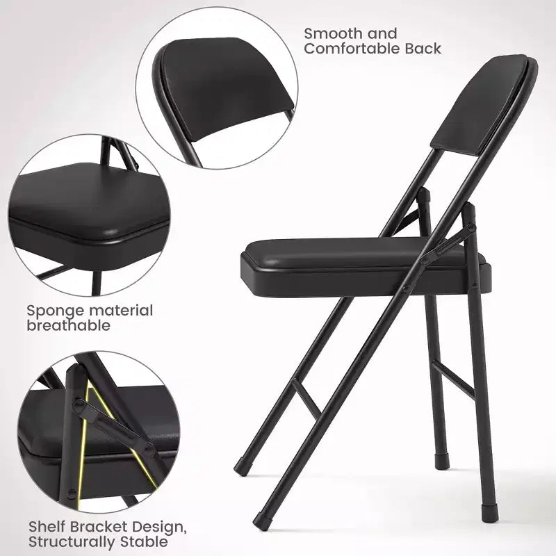 Folding Chairs with Padded Cushions Metal Frame Hold Up to 350 Pounds Portable Leather Upholstered Chair for Dining Room Living Room