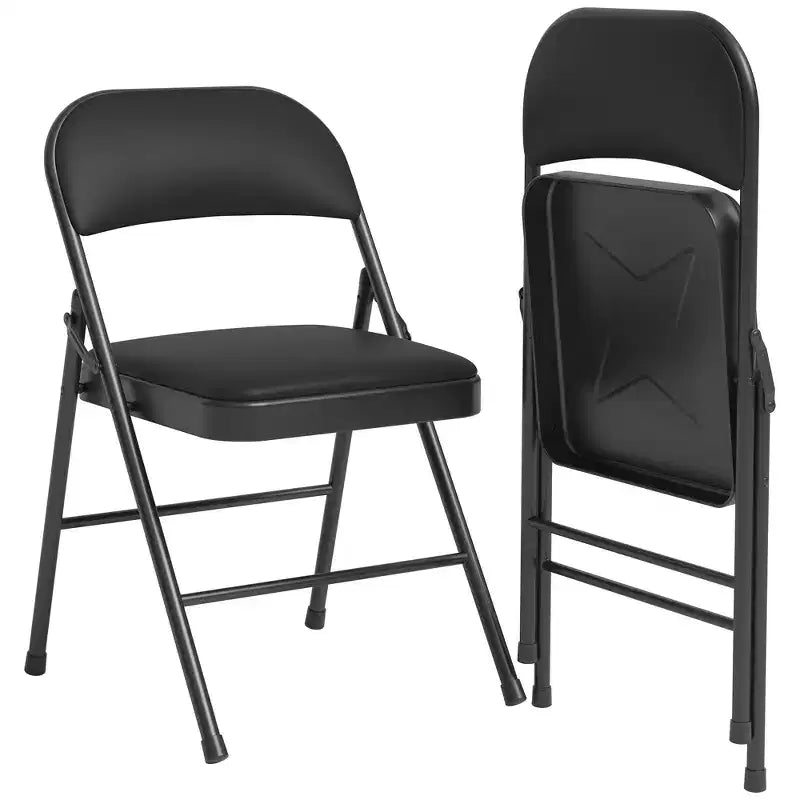 Folding Chairs with Padded Cushions Metal Frame Hold Up to 350 Pounds Portable Leather Upholstered Chair for Dining Room Living Room
