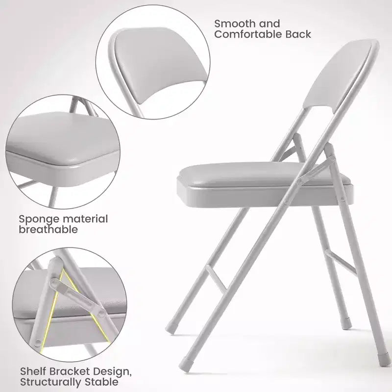 Folding Chairs with Padded Cushions Metal Frame Hold Up to 350 Pounds Portable Leather Upholstered Chair for Dining Room Living Room
