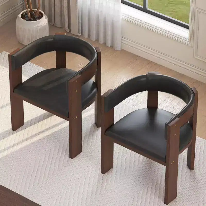 Set of 2 Mid-Century Modern Dining Chairs PU Leather Upholstered with Curved Backrest & Rubber Wood Frame Stylish Kitchen Accent Chairs