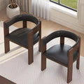 Set of 2 Mid-Century Modern Dining Chairs PU Leather Upholstered with Curved Backrest & Rubber Wood Frame Stylish Kitchen Accent Chairs