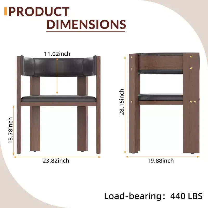 Set of 2 Mid-Century Modern Dining Chairs PU Leather Upholstered with Curved Backrest & Rubber Wood Frame Stylish Kitchen Accent Chairs
