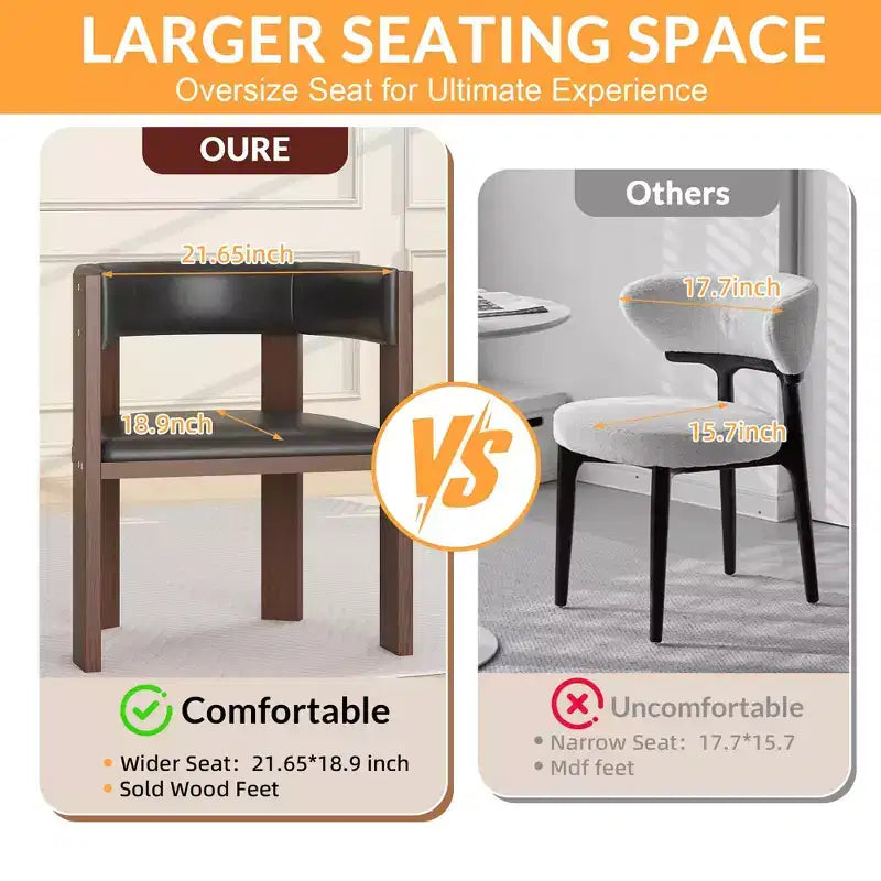 Set of 2 Mid-Century Modern Dining Chairs PU Leather Upholstered with Curved Backrest & Rubber Wood Frame Stylish Kitchen Accent Chairs