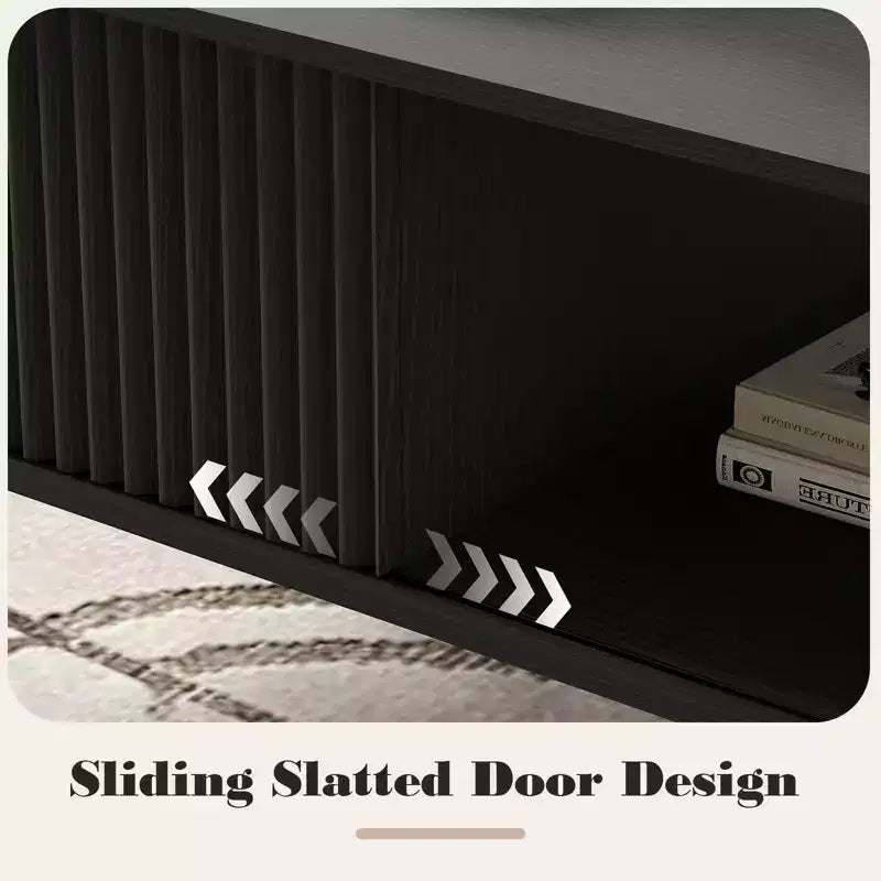 Farmhouse Center TableFluted Sliding Door & Wooden Tabletop for Home Apartment Office