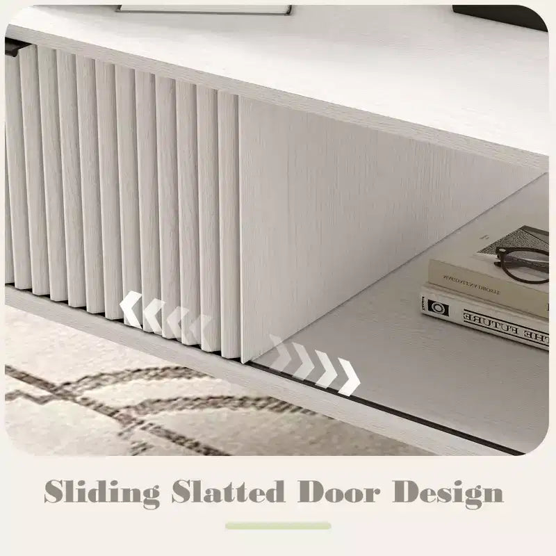 Farmhouse Center TableFluted Sliding Door & Wooden Tabletop for Home Apartment Office
