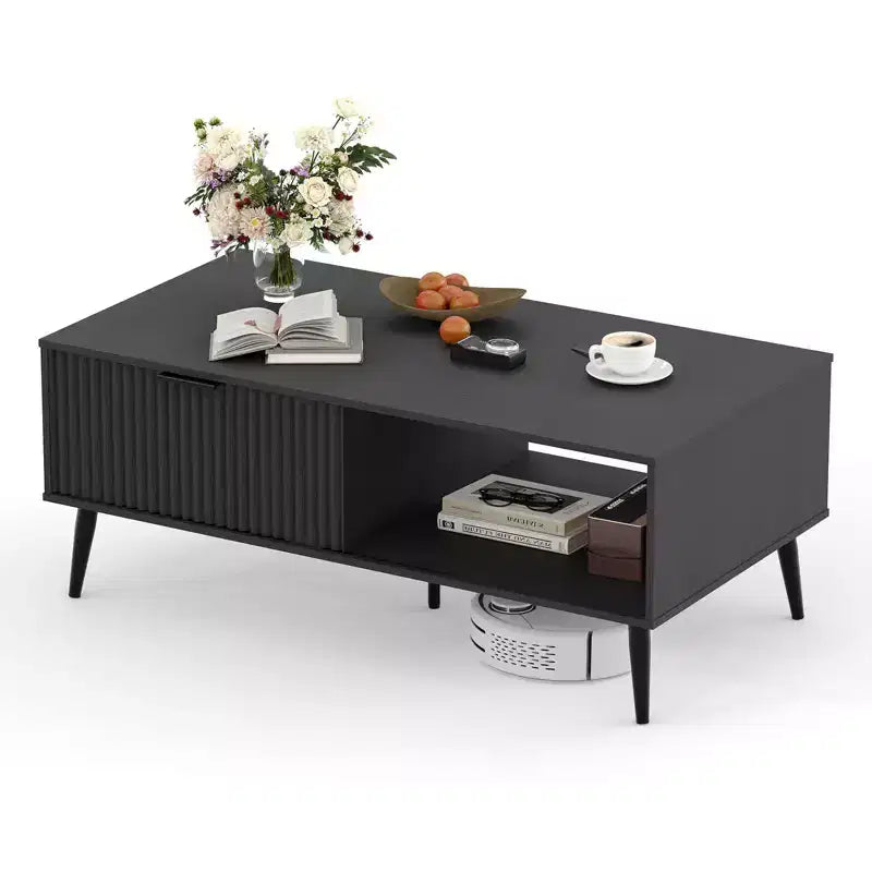 Farmhouse Center TableFluted Sliding Door & Wooden Tabletop for Home Apartment Office
