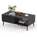 Farmhouse Center TableFluted Sliding Door & Wooden Tabletop for Home Apartment Office