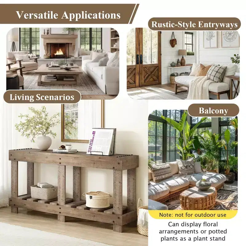 Farmhouse Console Table with Storage Fir Solid Wood Hallway Table Vintage Entryway Table with Shelf and Reinforced Legs