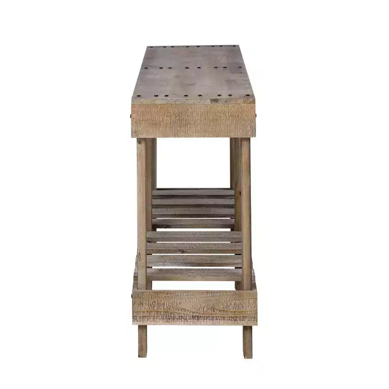 Farmhouse Console Table with Storage Fir Solid Wood Hallway Table Vintage Entryway Table with Shelf and Reinforced Legs