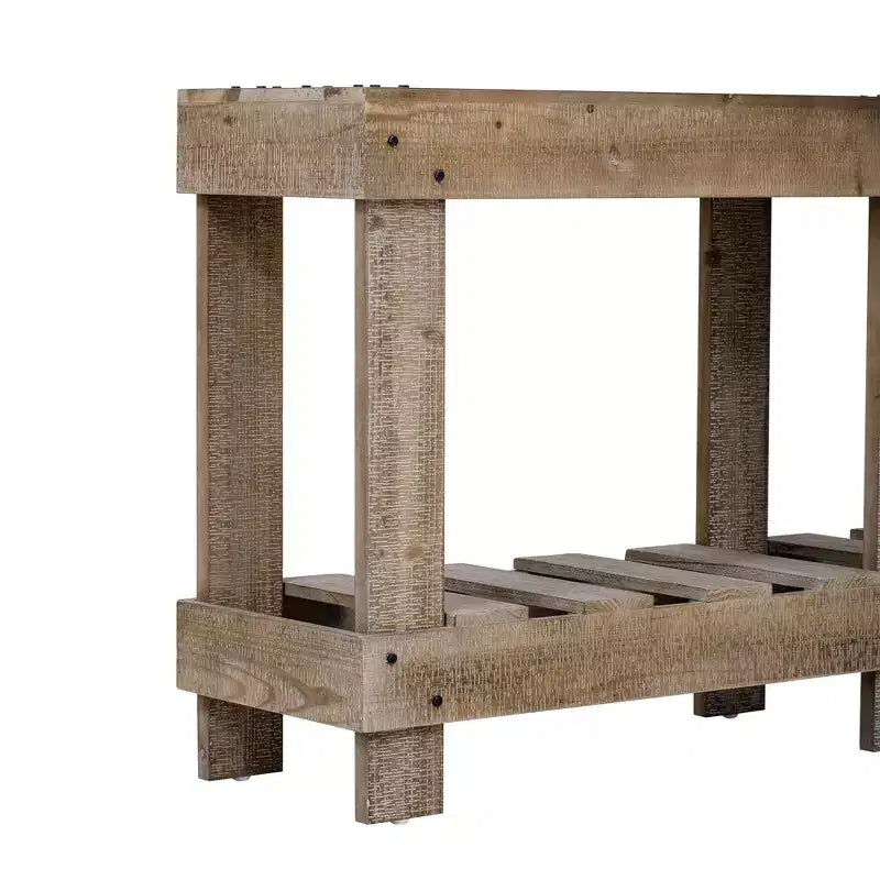 Farmhouse Console Table with Storage Fir Solid Wood Hallway Table Vintage Entryway Table with Shelf and Reinforced Legs
