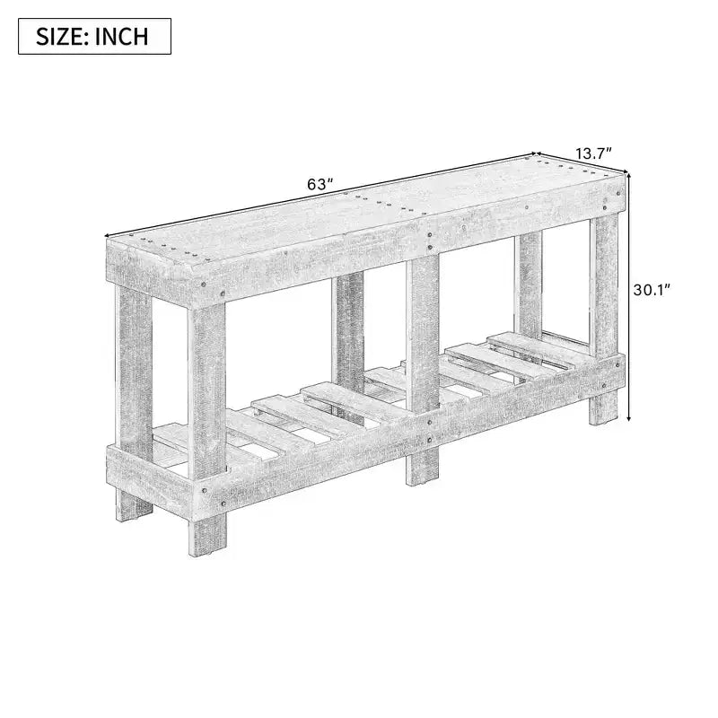 Farmhouse Console Table with Storage Fir Solid Wood Hallway Table Vintage Entryway Table with Shelf and Reinforced Legs