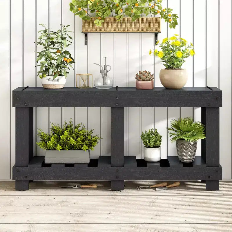 Farmhouse Console Table with Storage Fir Solid Wood Hallway Table Vintage Entryway Table with Shelf and Reinforced Legs