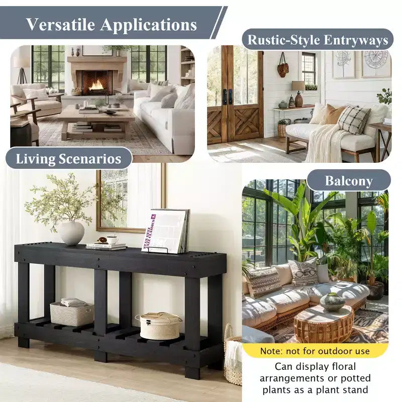 Farmhouse Console Table with Storage Fir Solid Wood Hallway Table Vintage Entryway Table with Shelf and Reinforced Legs