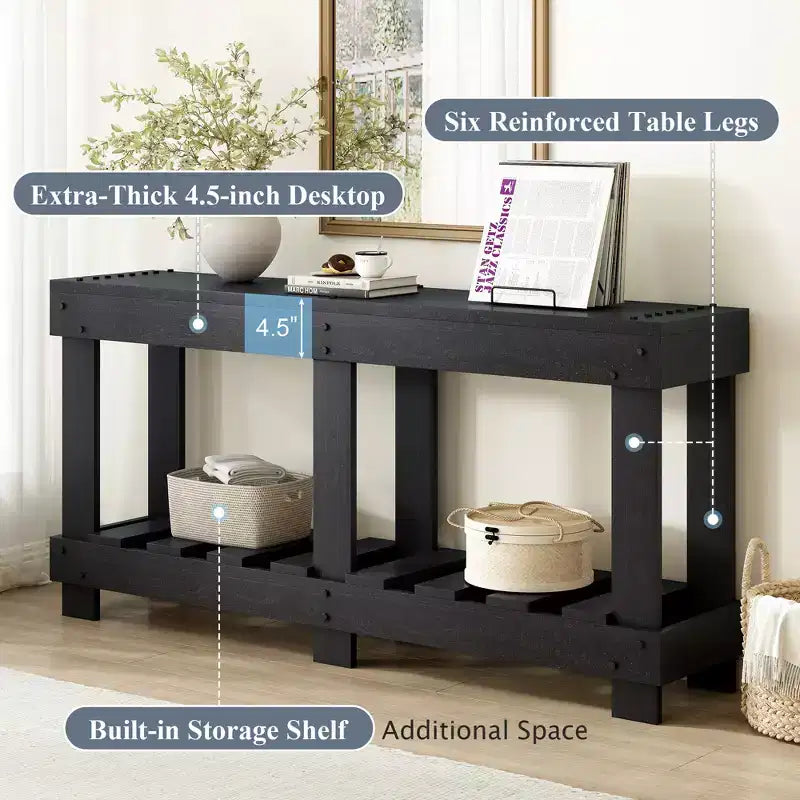 Farmhouse Console Table with Storage Fir Solid Wood Hallway Table Vintage Entryway Table with Shelf and Reinforced Legs