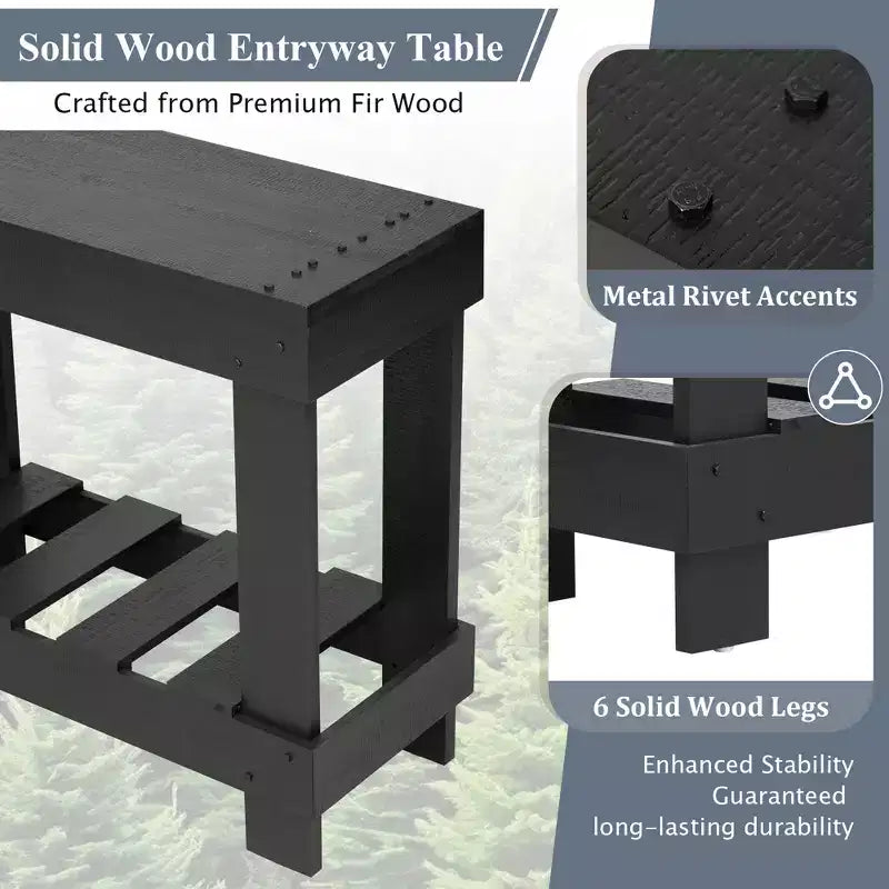 Farmhouse Console Table with Storage Fir Solid Wood Hallway Table Vintage Entryway Table with Shelf and Reinforced Legs