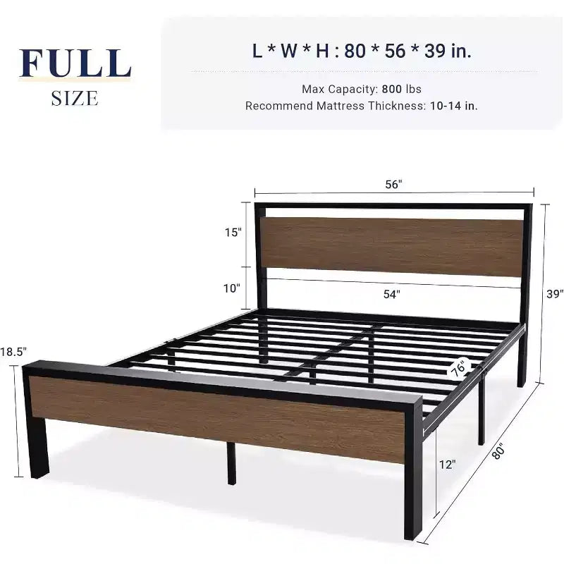 Platform Bed Frame with Headboard and Footboard Under Bed Storage No Box Spring Needed 12 Metal Slats Noise Free