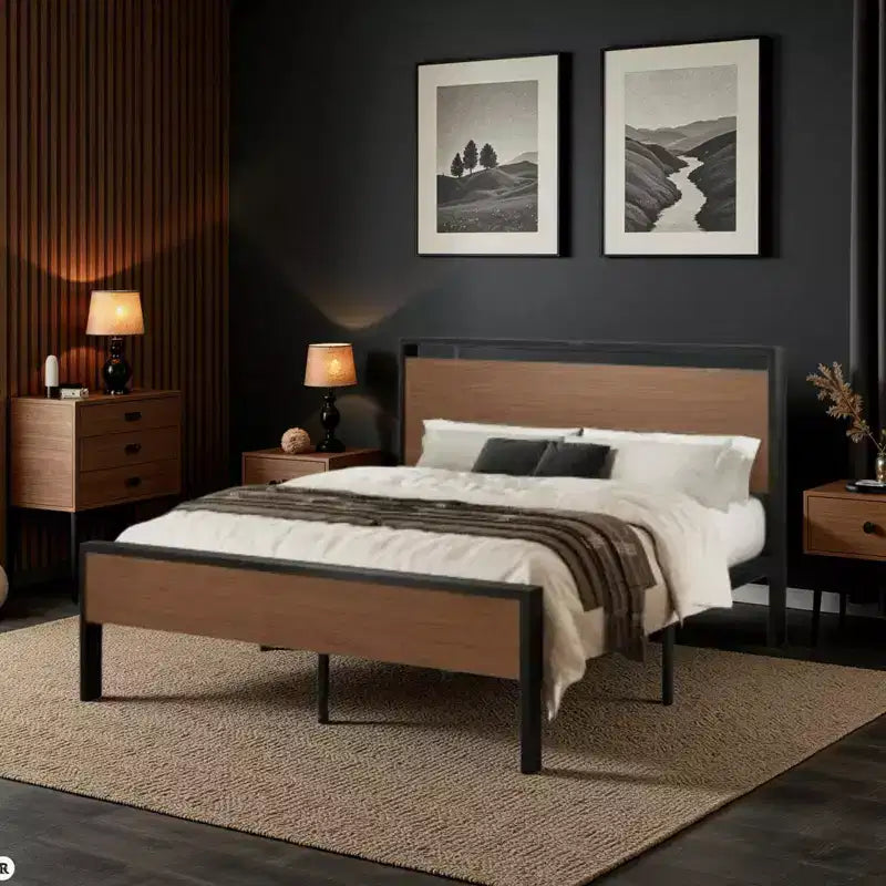 Platform Bed Frame with Headboard and Footboard Under Bed Storage No Box Spring Needed 12 Metal Slats Noise Free