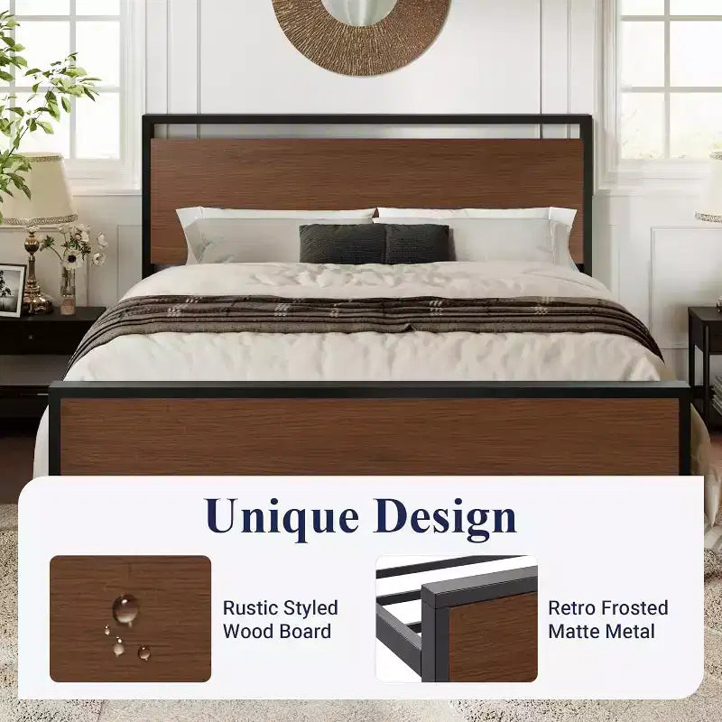 Platform Bed Frame with Headboard and Footboard Under Bed Storage No Box Spring Needed 12 Metal Slats Noise Free