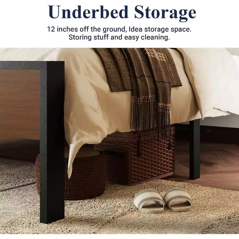 Platform Bed Frame with Headboard and Footboard Under Bed Storage No Box Spring Needed 12 Metal Slats Noise Free
