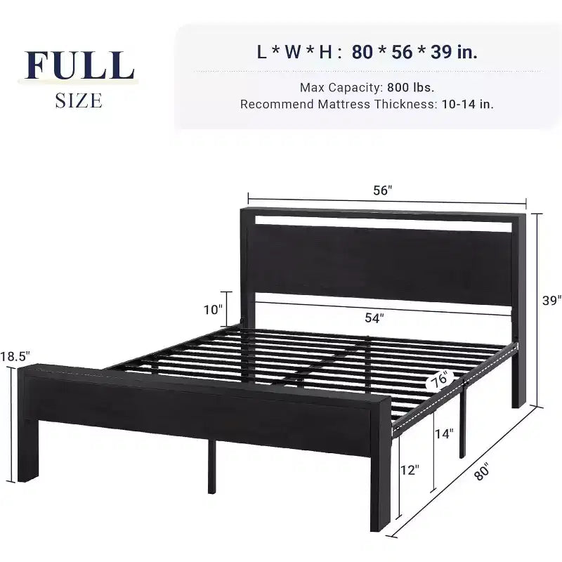 Platform Bed Frame with Headboard and Footboard Under Bed Storage No Box Spring Needed 12 Metal Slats Noise Free