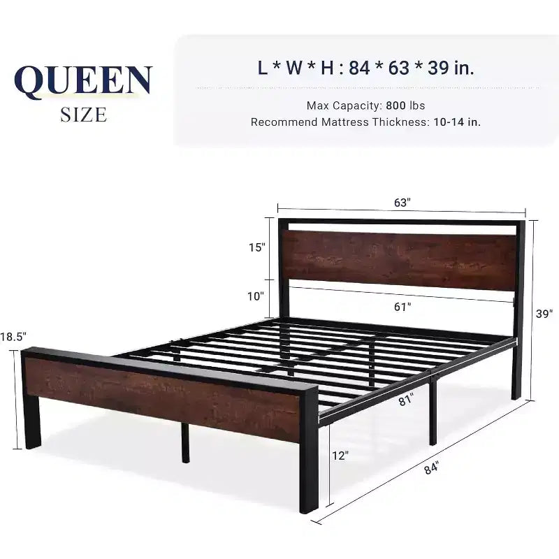 Platform Bed Frame with Headboard and Footboard Under Bed Storage No Box Spring Needed 12 Metal Slats Noise Free