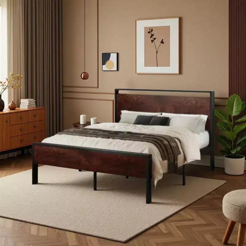 Platform Bed Frame with Headboard and Footboard Under Bed Storage No Box Spring Needed 12 Metal Slats Noise Free