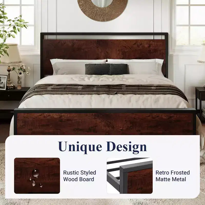 Platform Bed Frame with Headboard and Footboard Under Bed Storage No Box Spring Needed 12 Metal Slats Noise Free