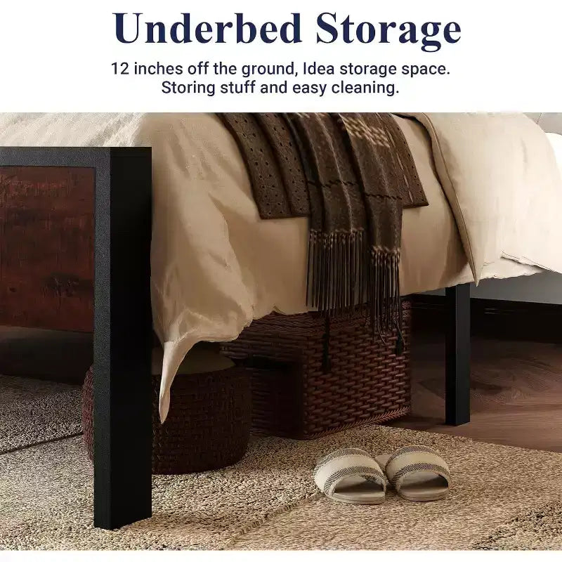 Platform Bed Frame with Headboard and Footboard Under Bed Storage No Box Spring Needed 12 Metal Slats Noise Free