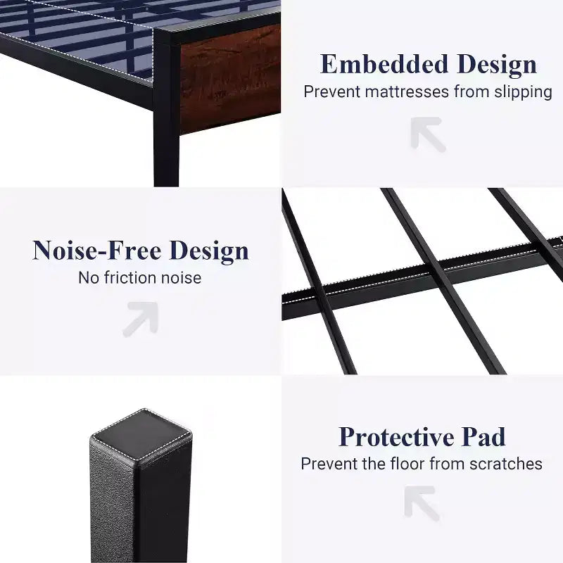Platform Bed Frame with Headboard and Footboard Under Bed Storage No Box Spring Needed 12 Metal Slats Noise Free