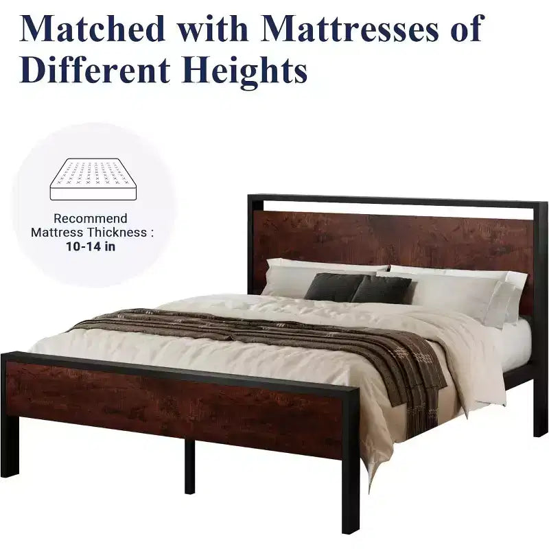 Platform Bed Frame with Headboard and Footboard Under Bed Storage No Box Spring Needed 12 Metal Slats Noise Free