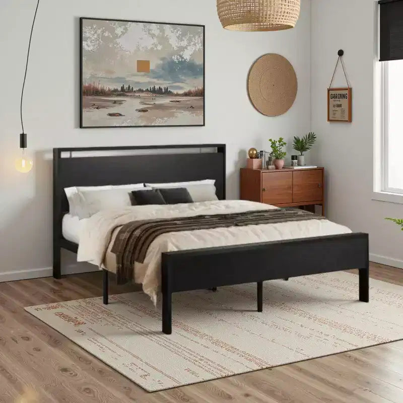 Platform Bed Frame with Headboard and Footboard Under Bed Storage No Box Spring Needed 12 Metal Slats Noise Free