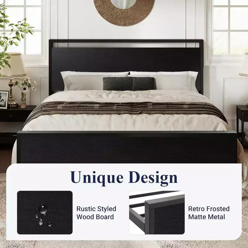 Platform Bed Frame with Headboard and Footboard Under Bed Storage No Box Spring Needed 12 Metal Slats Noise Free