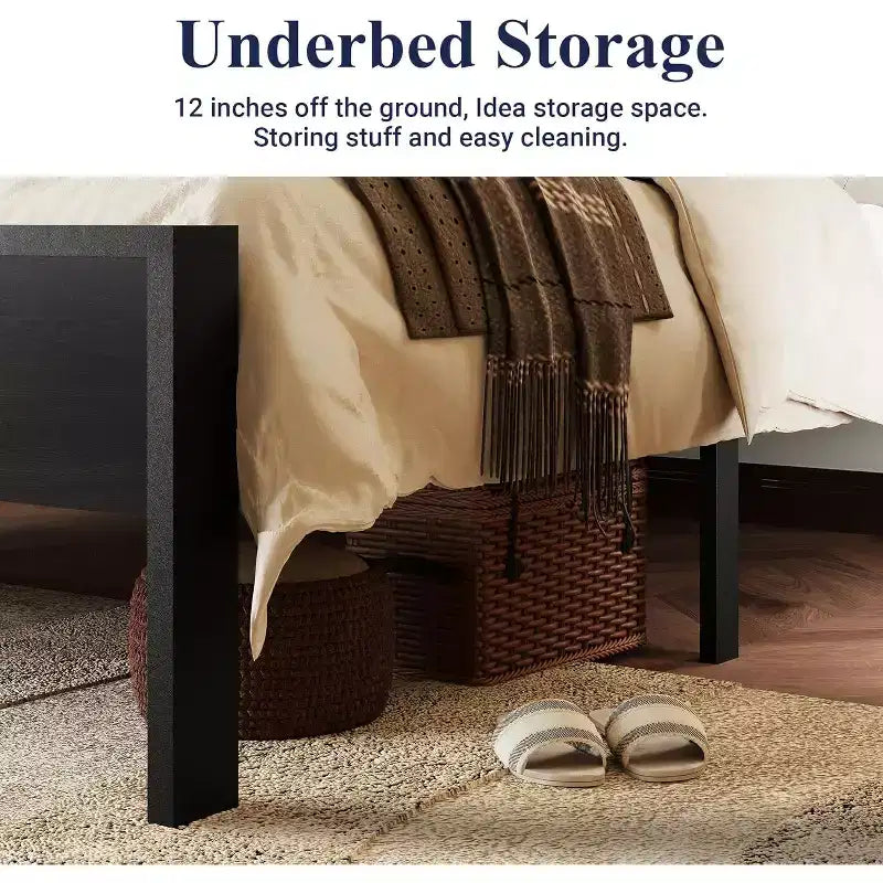 Platform Bed Frame with Headboard and Footboard Under Bed Storage No Box Spring Needed 12 Metal Slats Noise Free