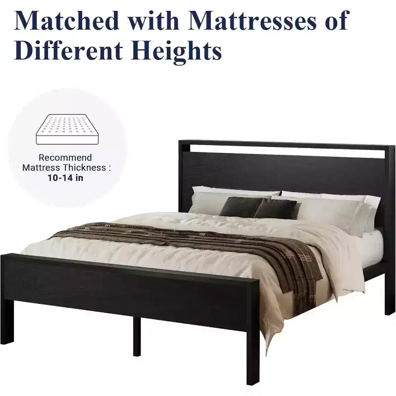 Platform Bed Frame with Headboard and Footboard Under Bed Storage No Box Spring Needed 12 Metal Slats Noise Free