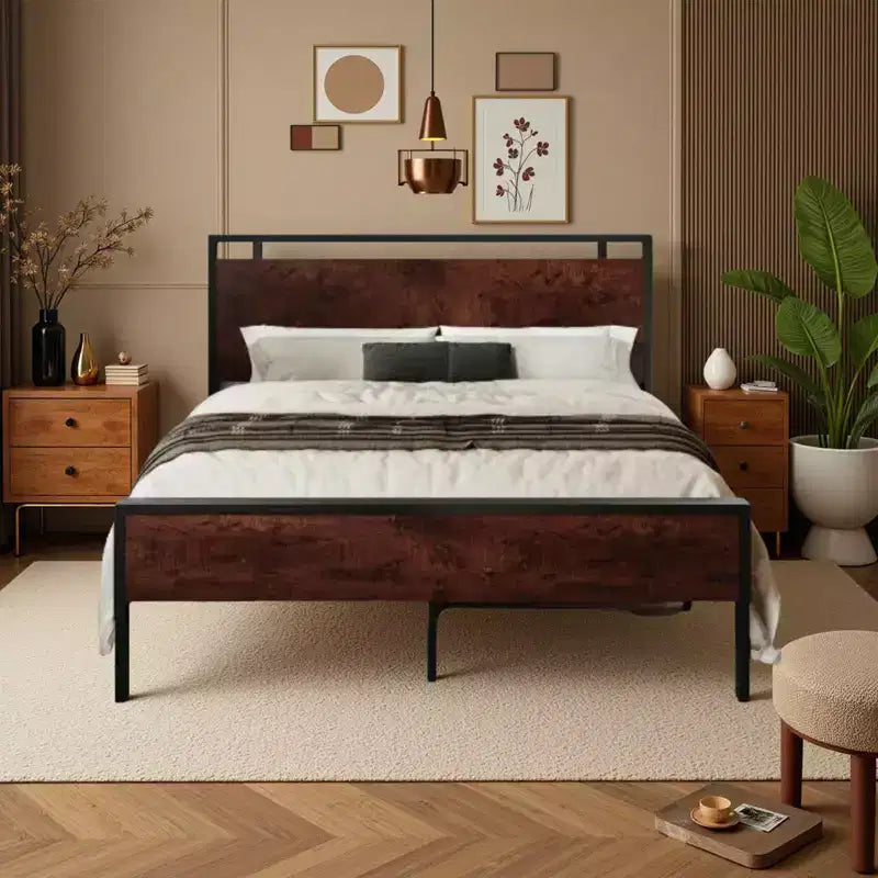 Platform Bed Frame with Headboard and Footboard Under Bed Storage No Box Spring Needed 12 Metal Slats Noise Free