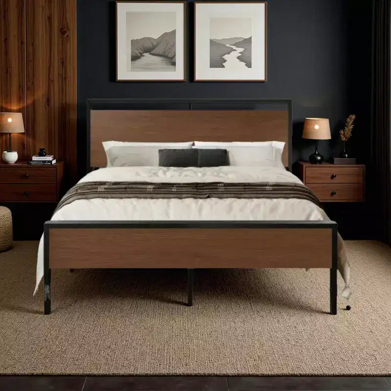 Platform Bed Frame with Headboard and Footboard Under Bed Storage No Box Spring Needed 12 Metal Slats Noise Free