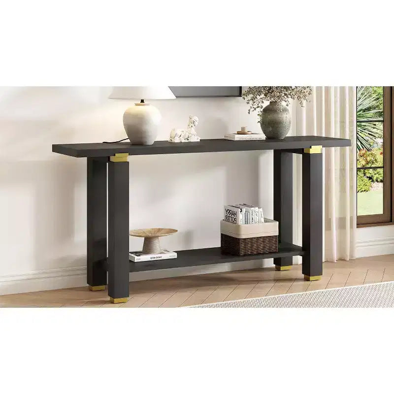 Minimalist Console Table with Storage Wood Entryway Table with Open Shelf Farmhouse Hallway Table
