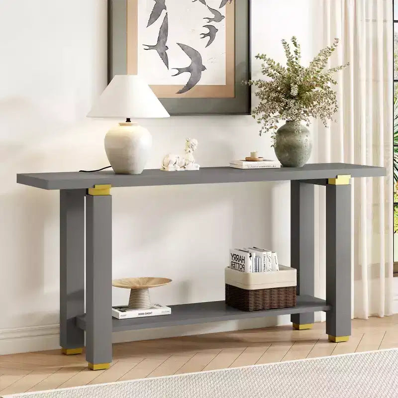 Minimalist Console Table with Storage Wood Entryway Table with Open Shelf Farmhouse Hallway Table