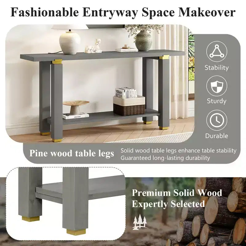 Minimalist Console Table with Storage Wood Entryway Table with Open Shelf Farmhouse Hallway Table