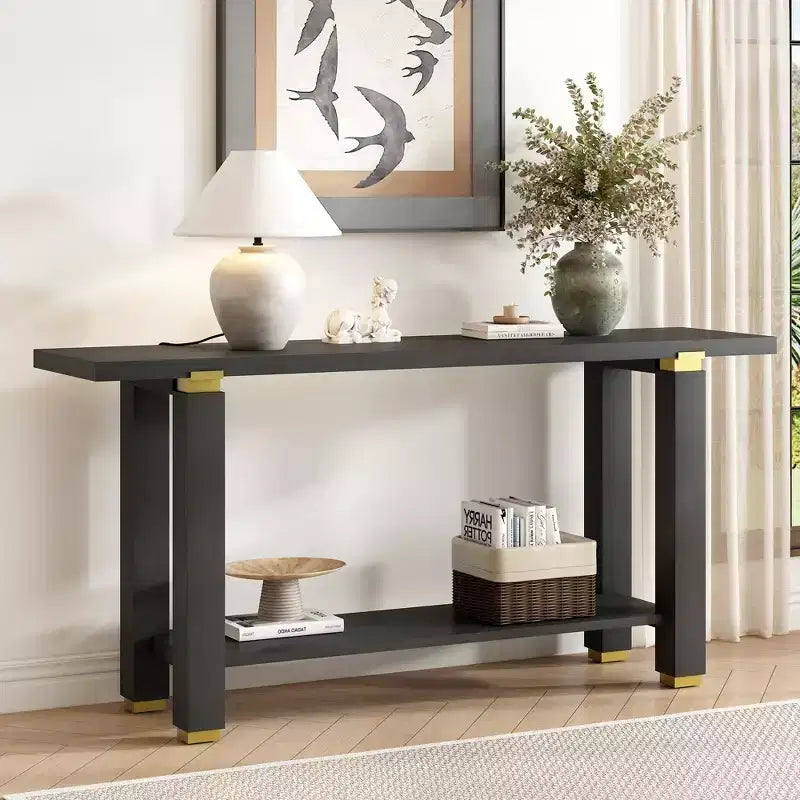Minimalist Console Table with Storage Wood Entryway Table with Open Shelf Farmhouse Hallway Table