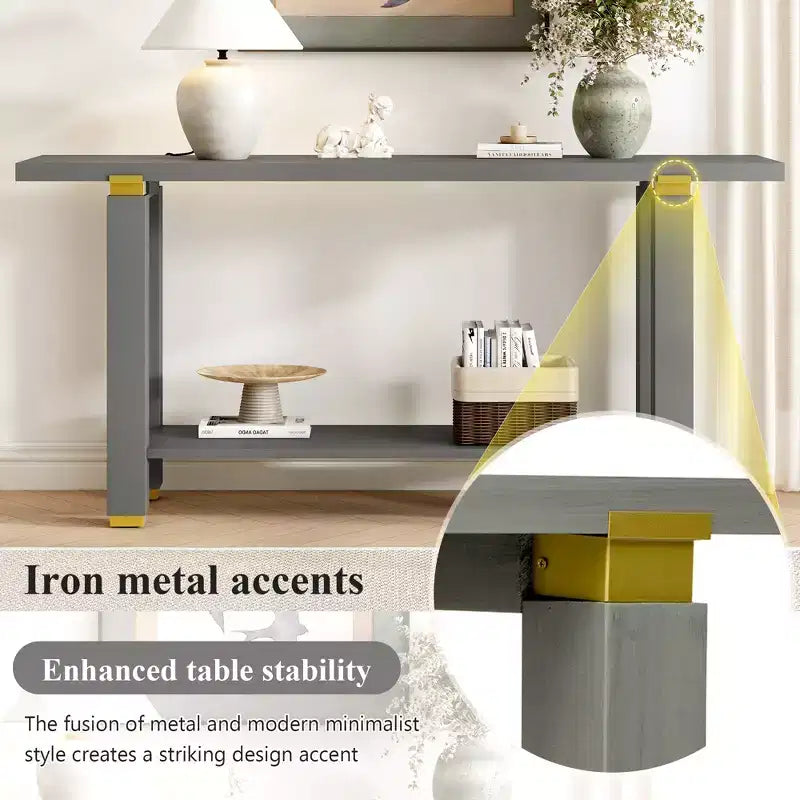 Minimalist Console Table with Storage Wood Entryway Table with Open Shelf Farmhouse Hallway Table